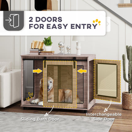 Dog Crate Furniture with Sliding Door for Large Dogs 98x60x78cm - Walnut Brown
