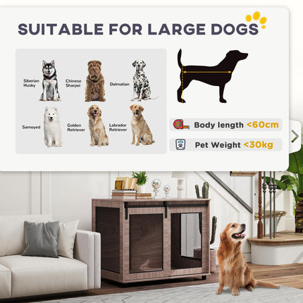 Dog Crate Furniture with Sliding Door for Large Dogs 98x60x78cm - Walnut Brown