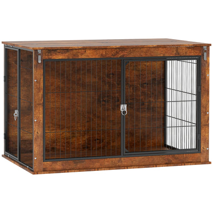 Extra Large Dog Crate Furniture with Flip-Up Top and 2 Doors - Rustic Brown