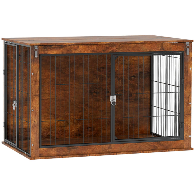 Extra Large Dog Crate Furniture with Flip-Up Top and 2 Doors - Rustic Brown