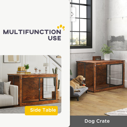 Extra Large Dog Crate Furniture with Flip-Up Top and 2 Doors - Rustic Brown