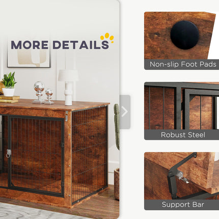 Extra Large Dog Crate Furniture with Flip-Up Top and 2 Doors - Rustic Brown