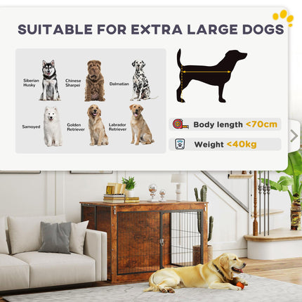 Extra Large Dog Crate Furniture with Flip-Up Top and 2 Doors - Rustic Brown