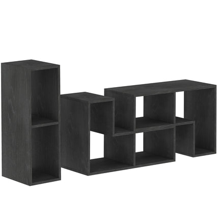 Extendable TV Stand for TVs up to 75 Inches with Storage Shelves and Modular Design - Black Wood Grain