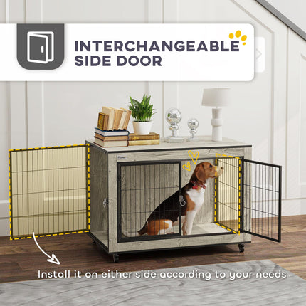 Dog Crate Furniture with Wheels and Double Doors for Medium Dogs 80x56x62.5cm - Grey