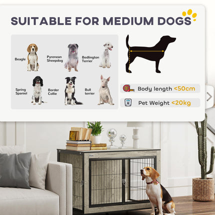 Dog Crate Furniture with Wheels and Double Doors for Medium Dogs 80x56x62.5cm - Grey