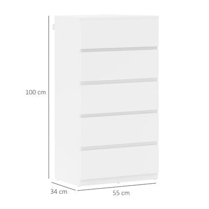 5-Drawer Chest of Drawers Storage Cabinet Modern Bedroom Dresser - White