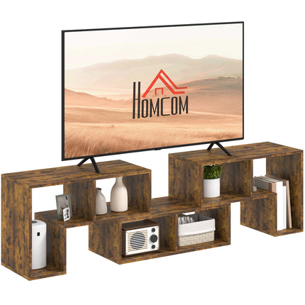 Extendable TV Stand for TVs up to 75 Inches with Storage Shelves, Modular Entertainment Unit - Rustic Brown