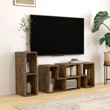 Extendable TV Stand for TVs up to 75 Inches with Storage Shelves, Modular Entertainment Unit - Rustic Brown
