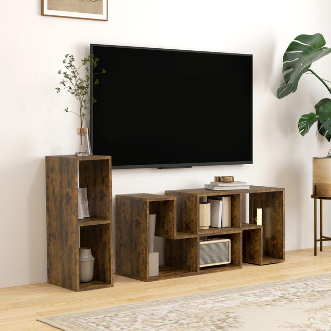 Extendable TV Stand for TVs up to 75 Inches with Storage Shelves, Modular Entertainment Unit - Rustic Brown