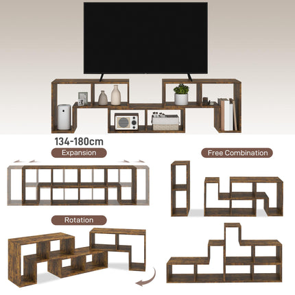Extendable TV Stand for TVs up to 75 Inches with Storage Shelves, Modular Entertainment Unit - Rustic Brown