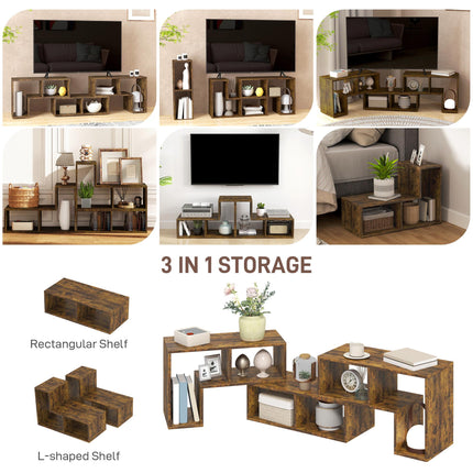 Extendable TV Stand for TVs up to 75 Inches with Storage Shelves, Modular Entertainment Unit - Rustic Brown