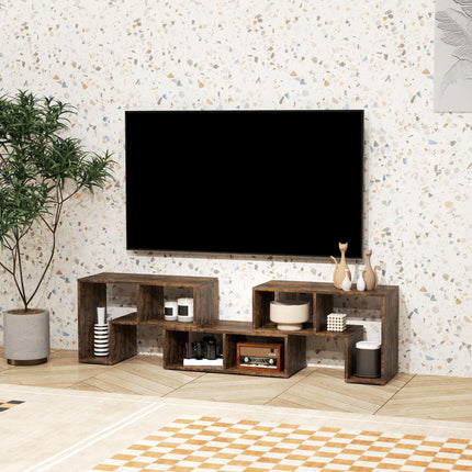 Extendable TV Stand for TVs up to 75 Inches with Storage Shelves, Modular Entertainment Unit - Rustic Brown