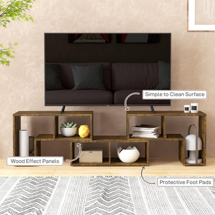 Extendable TV Stand for TVs up to 75 Inches with Storage Shelves, Modular Entertainment Unit - Rustic Brown