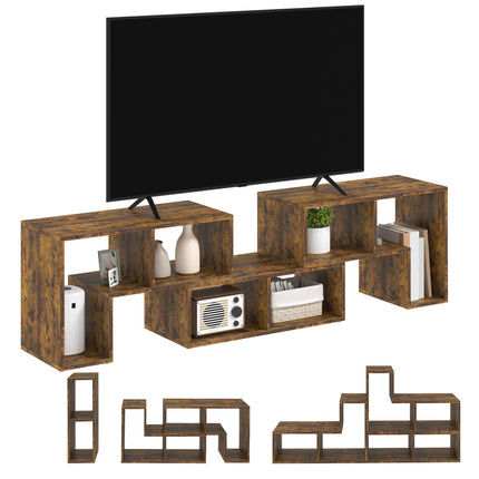 Extendable TV Stand for TVs up to 75 Inches with Storage Shelves, Modular Entertainment Unit - Rustic Brown