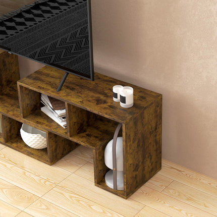 Extendable TV Stand for TVs up to 75 Inches with Storage Shelves, Modular Entertainment Unit - Rustic Brown