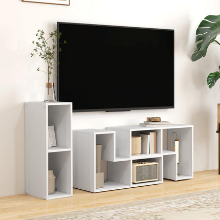 Extendable TV Stand for TVs up to 75 Inches with Storage Shelves - White Wood Grain
