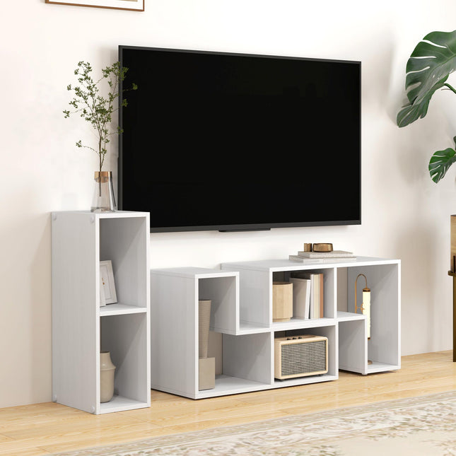 Extendable TV Stand for TVs up to 75 Inches with Storage Shelves - White Wood Grain