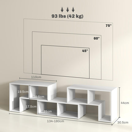 Extendable TV Stand for TVs up to 75 Inches with Storage Shelves - White Wood Grain