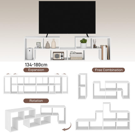 Extendable TV Stand for TVs up to 75 Inches with Storage Shelves - White Wood Grain