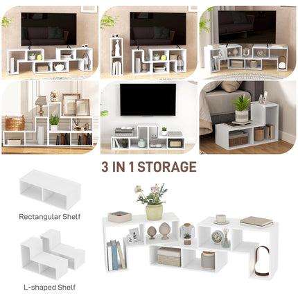 Extendable TV Stand for TVs up to 75 Inches with Storage Shelves - White Wood Grain
