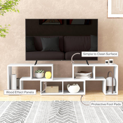 Extendable TV Stand for TVs up to 75 Inches with Storage Shelves - White Wood Grain