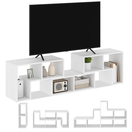 Extendable TV Stand for TVs up to 75 Inches with Storage Shelves - White Wood Grain
