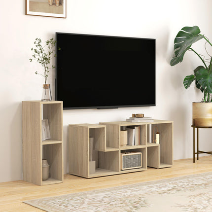Extendable TV Stand for TVs up to 75 Inches with Storage Shelves and Free Combination Unit - Grey Oak Wood Grain