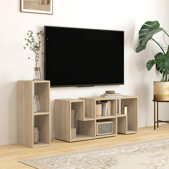 Extendable TV Stand for TVs up to 75 Inches with Storage Shelves and Free Combination Unit - Grey Oak Wood Grain