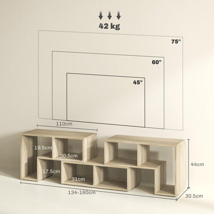 Extendable TV Stand for TVs up to 75 Inches with Storage Shelves and Free Combination Unit - Grey Oak Wood Grain