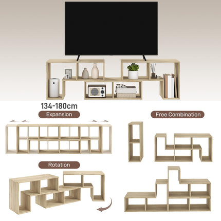 Extendable TV Stand for TVs up to 75 Inches with Storage Shelves and Free Combination Unit - Grey Oak Wood Grain
