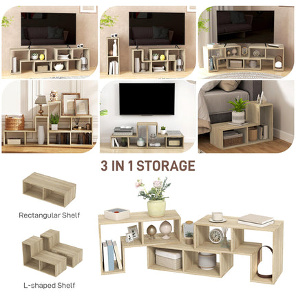 Extendable TV Stand for TVs up to 75 Inches with Storage Shelves and Free Combination Unit - Grey Oak Wood Grain