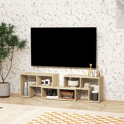 Extendable TV Stand for TVs up to 75 Inches with Storage Shelves and Free Combination Unit - Grey Oak Wood Grain