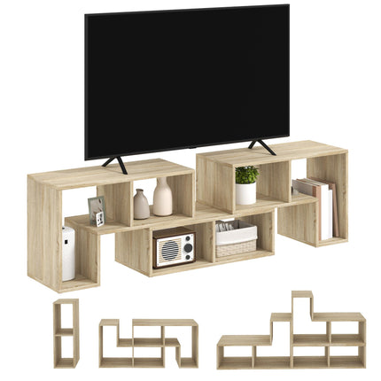 Extendable TV Stand for TVs up to 75 Inches with Storage Shelves and Free Combination Unit - Grey Oak Wood Grain