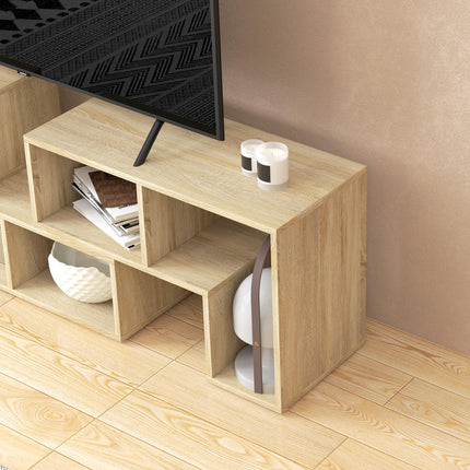 Extendable TV Stand for TVs up to 75 Inches with Storage Shelves and Free Combination Unit - Grey Oak Wood Grain