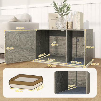 Cat Litter Box Enclosure with Rattan Door, Scratching Mat, Toy Ball, Non-Slip