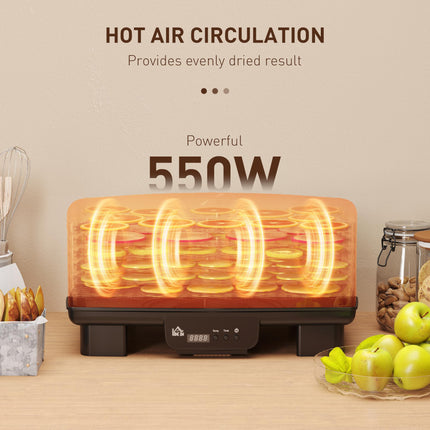Six-Tray Food Dehydrator with 40-70℃ Adjustable Temperature Control - Black
