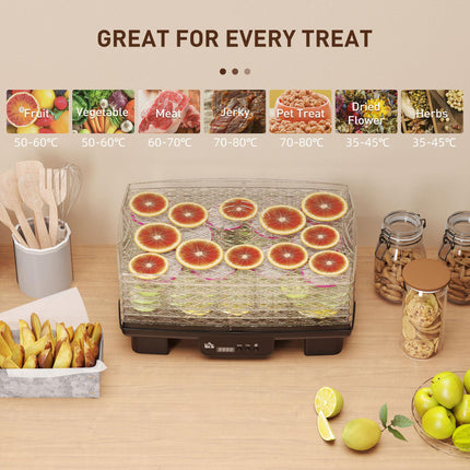Six-Tray Food Dehydrator with 40-70℃ Adjustable Temperature Control - Black