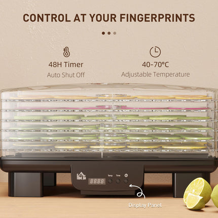 Six-Tray Food Dehydrator with 40-70℃ Adjustable Temperature Control - Black