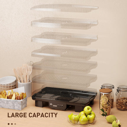 Six-Tray Food Dehydrator with 40-70℃ Adjustable Temperature Control - Black