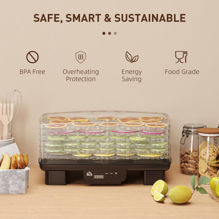 Six-Tray Food Dehydrator with 40-70℃ Adjustable Temperature Control - Black