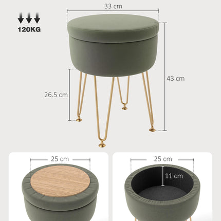 5L Velvet-Feel Storage Ottoman with Gold Hairpin Legs - Green