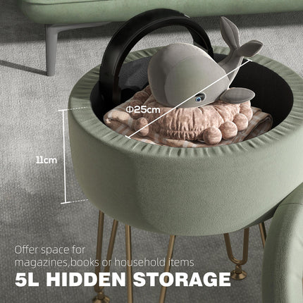 5L Velvet-Feel Storage Ottoman with Gold Hairpin Legs - Green