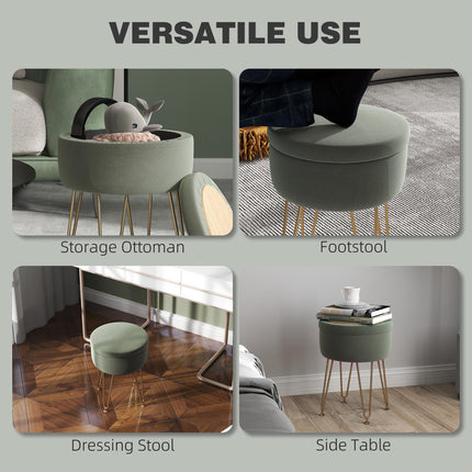 5L Velvet-Feel Storage Ottoman with Gold Hairpin Legs - Green