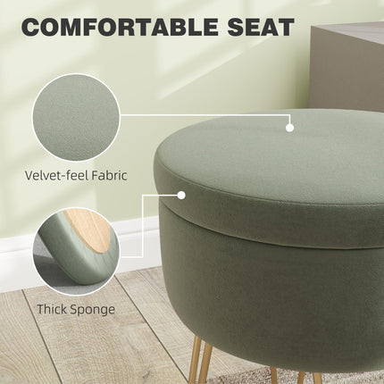 5L Velvet-Feel Storage Ottoman with Gold Hairpin Legs - Green