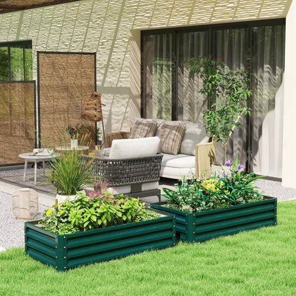 Set of 2 Raised Beds for Garden, Galvanised Outdoor Planters for Herbs Vegetable