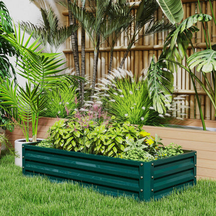 Set of 2 Raised Beds for Garden, Galvanised Outdoor Planters for Herbs Vegetable