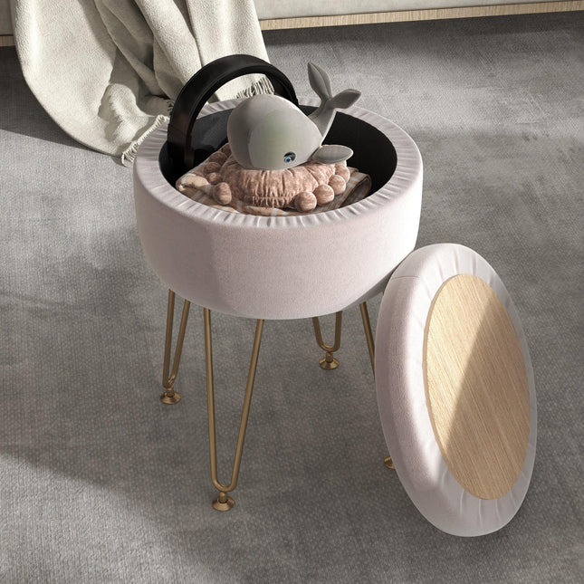 5L Velvet-Feel Storage Ottoman - Light Pink