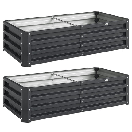 Set of 2 Raised Beds for Garden, Galvanised Outdoor Planters for Herbs Vegetable