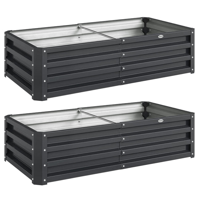 Set of 2 Raised Beds for Garden, Galvanised Outdoor Planters for Herbs Vegetable
